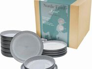 CreaTable Teller-Set Nordic Fjord (12-tlg), 6 Personen, Steinzeug, Tafelservice, 6 Speiseteller Ø 26 cm, 6 Suppenteller Ø 22,5 cm