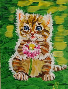 Katze mit Blume, handgemaltes Bild Miniatur - Mönchengladbach