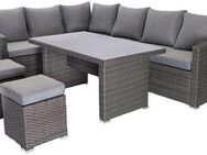 KONIFERA Gartenlounge-Set London, (Set, 17-tlg., 2x3er Sofa, 2x Hocker, 1x Tisch 140x80x66cm, inkl. Auflagen), inkl. Schutzhülle, Aluminium, Polyrattan