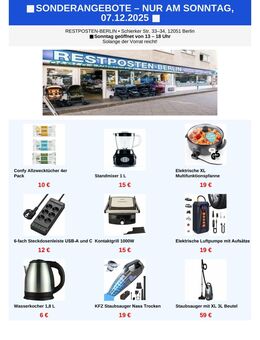 🔥 SONNTAGS-MEGA-SALE BEI RESTPOSTEN-BERLIN 🔥 07.12.2025 - Berlin Neukölln