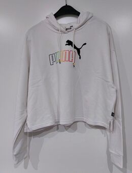 Puma Damen Kapuzen Sweatshirt weiß mit buntem Print, Gr. L - Celle