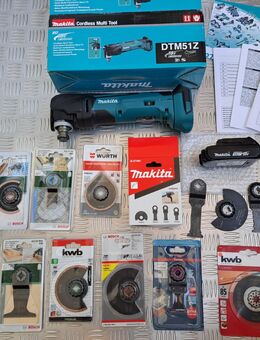 Makita DTM51 + Akku 1815 + 15 Stück Sägeblätter Set/Messer/wei für Holz/Stahl/Fliesen.... - neu unbenutzt - Erfurt