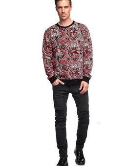Rusty Neal Sweatshirt Red Tiger in Jacquard mit extravagantem Muster