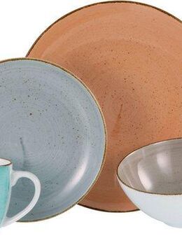 CreaTable Kombiservice Geschirr-Set VINTAGE NATURE (16-tlg), 4 Personen, Porzellan, Service, handgemalt, gesprenkelt, 16 Teile, für 4 Personen