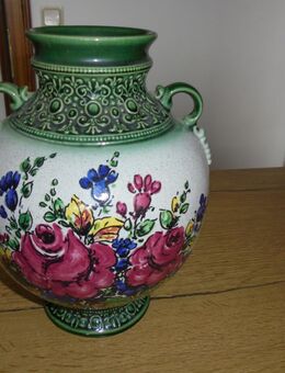 Blumen Vase Steingut Blumenmotiv kleine Henkel mit Stempel - Plattling