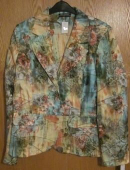 Gr. T4 = Gr. 42/44, 2 neue Blazer: türkis/braun "RSmoden", neu; NP 89,90 + apricot/gelb/rot geblümter Blazer "100% FEMININ", neu - München