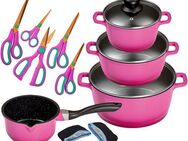 KING Topf-Set ALUGUSS, Aluminiumguss (Set, 14-tlg., je 1 Kochtopf 16/20/24 cm, 1 Stieltopf 16 cm, Scheren-Set, Grips), Glasdeckel,Induktion,Keramik-Antihaft-Beschichtung