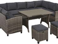 KONIFERA Gartenlounge-Set Rotterdam, (Set, 20-tlg., 3x 3er Sofa, 2x Hocker, 1x Tisch 120x82x67cm, inkl. Auflagen), Polyrattan, Stahl, Tischplatte aus Nonwood