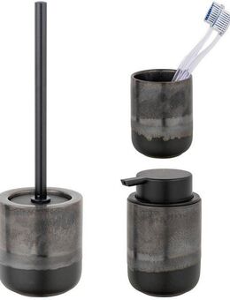 SCHÖNER WOHNEN-Kollektion Badaccessoire-Set »Riolo«, Set, 3 tlg., Zahnputzbecher, Seifenspender & WC-Garnitur, aus Keramik, Effektglasur