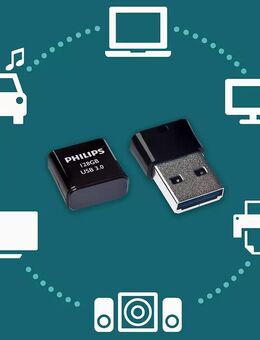 USB 3.0 Typ A, Nano Flash Speicherstift PHILIPS Pico 128GB mit einer Datenübertragung von bis zu 100MBit/s, Windows Update 10 & 11 - 01-2024 - Fürth
