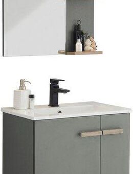 Places of Style Badmöbel-Set SOLiD, Badmöbel-Set, Bad im modernen Design, 2-teiliges Badezimmer, (2-St), Waschtisch mit Waschbecken, Spiegel, Aufbauleuchte, Breite 60 cm