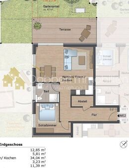 Wohnquartier Bachstraße - Eigentumswohnung 78,53 Wfl. Terrasse und 32 Qm-Gartenanteil für die Wohnung - Obersontheim