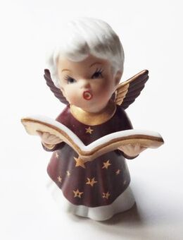 Keramik Weihnachtsengel / Engel m. Buch „braun/weiß“ 11cm - Weihnachtsd. - Andernach