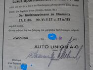 Auto Union DKW Kraftfahrzeug-Brief 1938. Luxus-Sport-Cabriolet "F7-700" Zwickau, Chemnitz. Original Audi Kfz-Brief. Urkunde, Dokument. Erst-Zulassung Dezember 1938. TOP Zustand, vgl. Fotos - Bad Oeynhausen