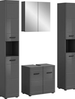 welltime Badmöbel-Set Doux, bestehend aus: 2x Hochschrank, Waschbeckenunterschrank, (4-St), Spiegelschrank, hochwertige hochglanz MDF Front mit Rillenfräsung
