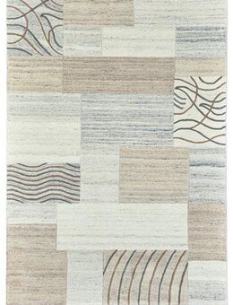 THEKO Wollteppich Royal Natur 4028, rechteckig, Höhe: 14 mm, reine Wolle, handgetuftet, Naturtöne, Patchworkdesign, meliert