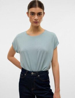 Vero Moda Rundhalsshirt VMLAVA PLAIN SS TOP LUREX STRIPE