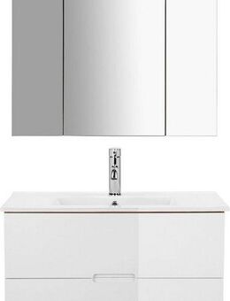 welltime Badmöbel-Set Lund Badmöbel Set Badschrank Badezimmerset, (Komplett-Set, 3-St), Waschtisch, Spiegelschrank und Becken Breite 80cm