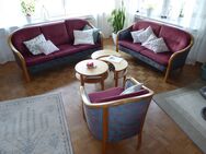 Schöne Sofas und Sessel — dänisches Couch - Ensemble Garnitur : Holz / Stoff - Mechernich