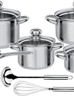 GSW Topf-Set Silver Star, Edelstahl (Set, 11-tlg., Bratentopf Ø 16/20 cm, Fleischtopf Ø 16/20 cm, Stielkasserolle Ø 16 cm), Induktion