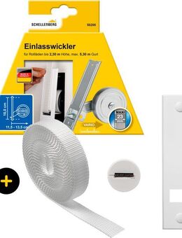 SCHELLENBERG Einlass-Gurtwickler inkl. Abdeckplatte, Gurtführung, Rollladengurt grau oder weiß, Set, 1-tlg., Unterputz Gurtwickler 16 cm Lochabstand für das Rollladensystem Maxi