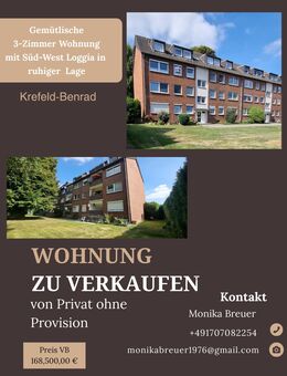 Modernisierte 3-Zimmer-Wohnung mit Loggia in ruhiger Lage von Krefeld-Benrad - Krefeld