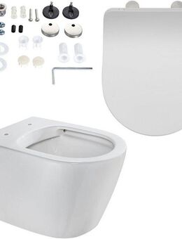 welltime Tiefspül-WC Vigo, wandhängend, Abgang waagerecht, spülrandlose Toilette aus Sanitärkeramik, inkl. WC-Sitz mit Softclose