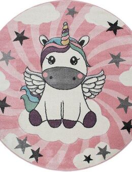 Paco Home Kinderteppich Cosmo 395, rund, Höhe: 12 mm, 3D-Design, niedliches Einhorn Motiv, Pastell-Farben, Kinderzimmer