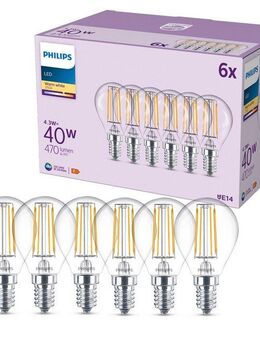 Philips LED-Leuchtmittel Classic 40W Non-Dim, E14, 6 St., Warmweiß