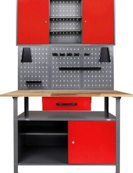 ONDIS24 Werkstatt-Set, inkl. Werkbank, Werkzeugschrank, Lochwand & 22-tlg. Hakenset