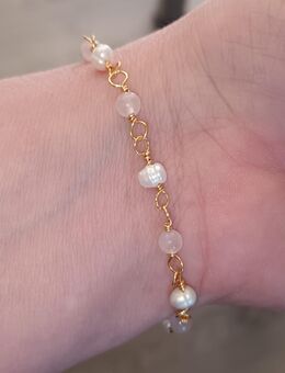 Armband mit Rosenquarz und Süsswasserperlen, - Rüdersdorf (Berlin)