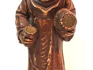 Mönch mit Bierfass und Bierkrug - Figur - Kunststein ? - braun lackiert - Höhe: ca. 17cm - Biebesheim (Rhein)