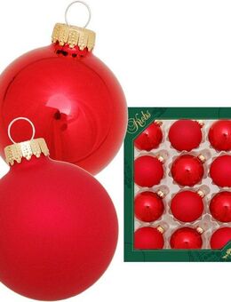 Krebs Glas Lauscha Weihnachtsbaumkugel Glaskugelsortiment Rot Glanz/Satin, Ø ca. 5 cm (12 St), Weihnachtsdeko, Christbaumschmuck, Christbaumkugeln aus Glas