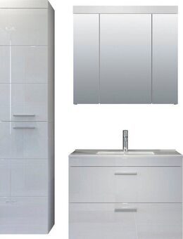 welltime Badezimmer-Set Dormoletto, (4-St), Badmöbel-Set: Hochschrank, Spiegelschrank & Waschbeckenunterschrank