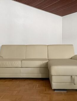 Ecksofa mit Bettfunktion, Kunstleder, cremefarben - Kuddewörde