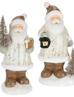 I.GE.A. Dekofigur Nikolaus aus Keramik, 2er Set (2 St), Mit Baum Laterne Geschenk Figur Dekoration Weihnachtsdeko