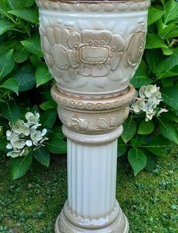 2 teilige hochwertige Keramik Blumensäule - sehr dekorativ mit floralem Dekor - vintage - Niederfischbach