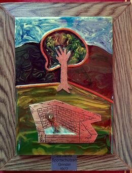 Ungewöhnliche Jubiläums-Dekofliese von 1977, aufwändig von Hand bemalt - Niederfischbach