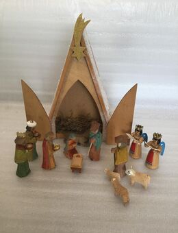 Erzgebirge alte Schnee Krippe mit Figuren Weihnachtsschmuck - Meerbusch