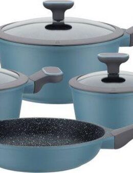 GSW Topf-Set Blue Granit, Aluminiumguss (Set, 7-tlg., Kochtopf 20/24 cm, 1 Stielkasserolle 16 cm, 1 Bratpfanne 24 cm), Induktion