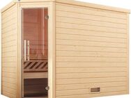 weka Sauna Massivholzsauna TURKU 3, BxTxH: 248 x 198 x 205 cm, 45 mm, Blockbohlen, moderne Ganzglastür