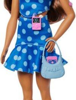 Barbie Anziehpuppe Fashionista, mit Typ 1 Diabetes im blaugepunkteten Kleid