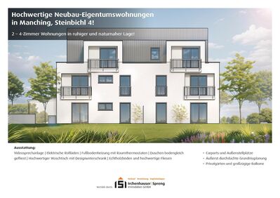 Manching! 2-ZKB Obergeschoss-Whg. mit 5,86 m² Süd-/West-Balkon, Fußbodenheizung, elektrische Rollläden, Videosprechanlage und Dusche bodengleich!