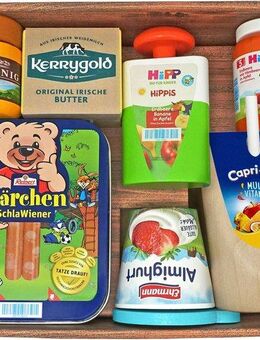 Tanner Kaufladensortiment Großes Kaufladen Set aus Holz mit 7 Markenminiaturen, aus Holz, FSC® - schützt Wald