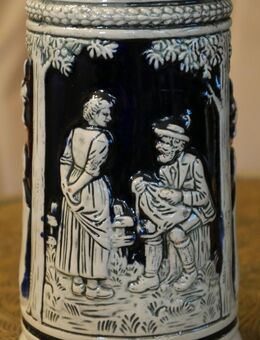 Alter Bierkrug Keramik , 0,5Liter , mit Spruch : Verändern sich im Augenblick Zeit , Wind , Frau und Glück. , Höhe 17cm - Görlitz