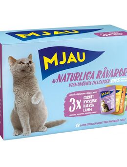 Mjau Cat Pouch 12 x 85 g - Mixpaket Fleisch Menü in Gelee (4 Sorten)