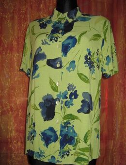 NEU * Blumen * Blüten * Flower- Power * Seiden- Georgette * Kurzarm * Hemd- Bluse "OLSEN" Gr. 42- 44/ M- L * kiwi- grün * royal- blau * - Riedlingen