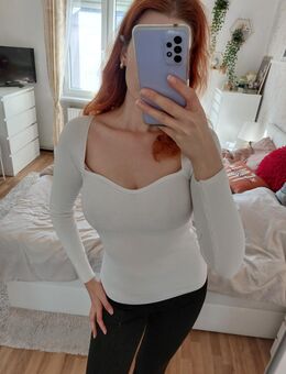 Weißes Sweatshirt Damen Herzausschnitt S - Bestensee