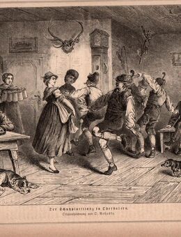 Grafik : Der Schuhplattltanz in Oberbayern. , Originalzeichnung von O. Rostosky ., Blattgröße 30,5cm x 21,5cm , K400 - Görlitz