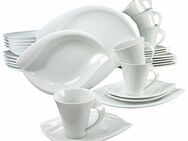 CreaTable Kombiservice Geschirr-Set ACACIA (30-tlg), 6 Personen, Porzellan, Service, weiß, extravagantes Form, 30 Teile, für 6 Personen